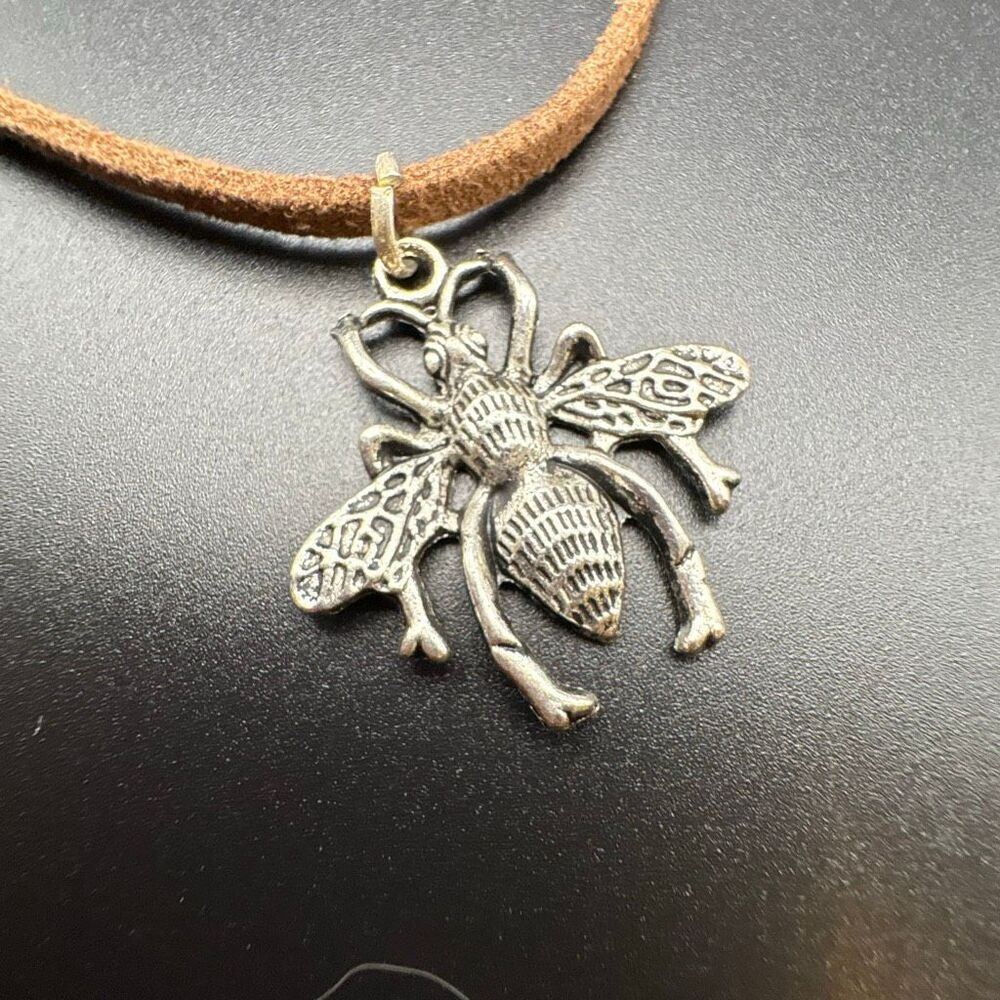 Honeybee and Leather Necklace, Womens, 22”, NEW, Handmade, Bee, Insect